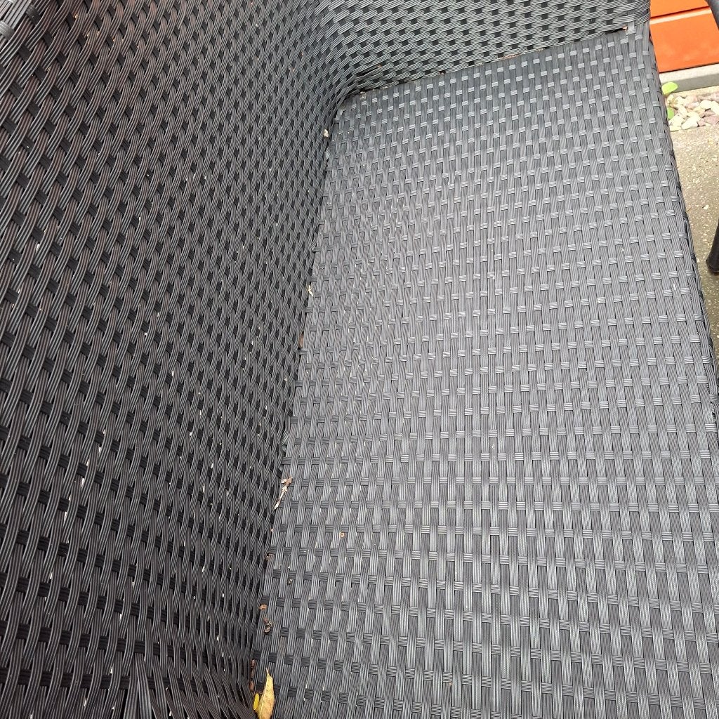 Zwarte wicker tuinset met bank en twee stoelen, Tuin en Terras, Ophalen, 4 zitplaatsen, Gebruikt, Wicker