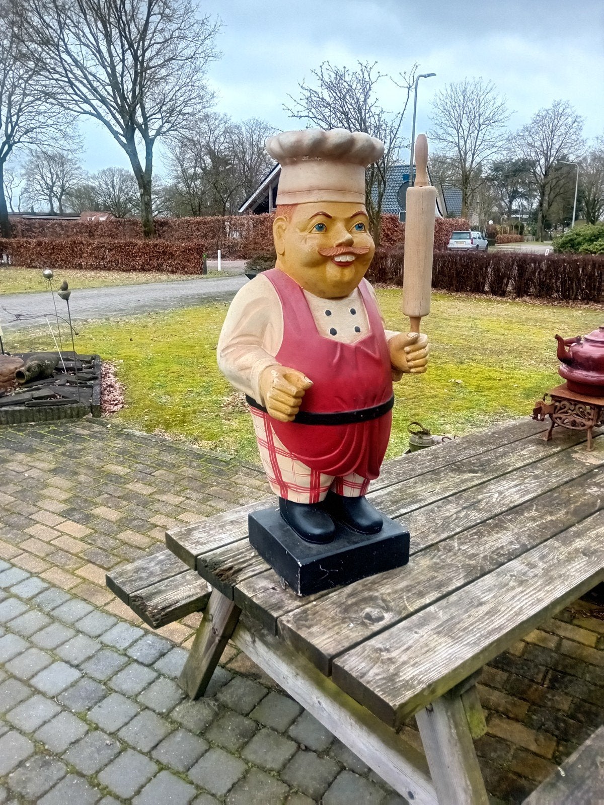 Mooie grote antieke zware bakkerspop., Ophalen, Gebruikt, Reclamebord