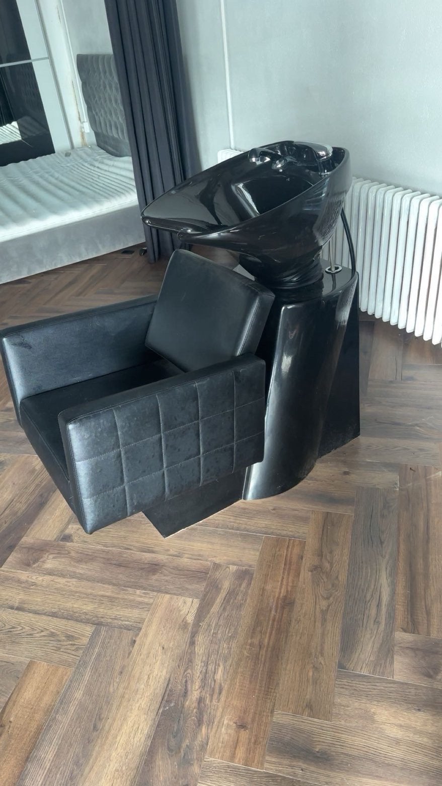 Professionele zwarte kapperswasbak met stoel, Ophalen