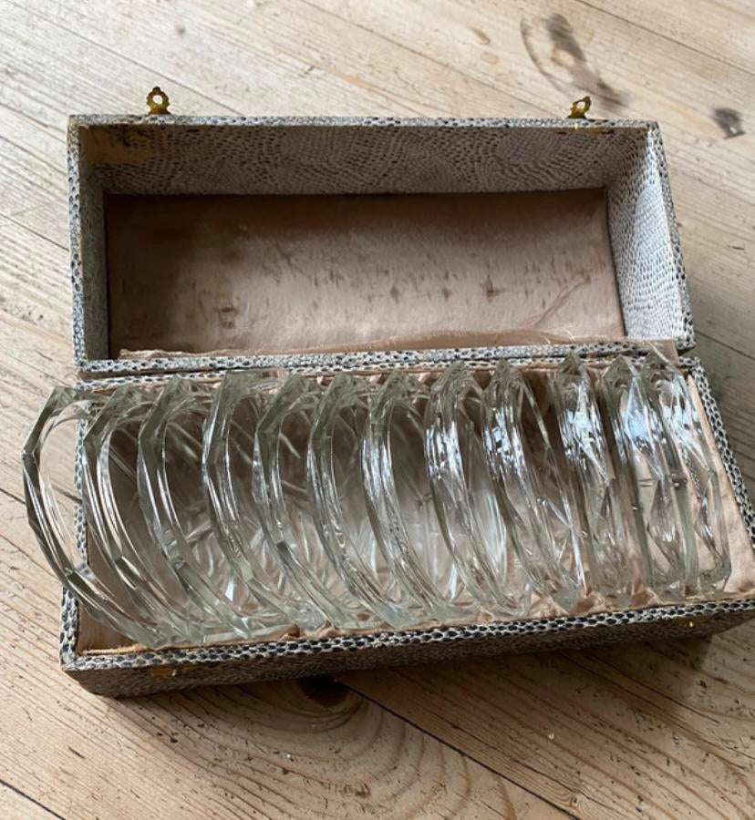 12 vintage glazen onderzetters, Huis en Inrichting, Woonaccessoires | Dienbladen, Ophalen of Verzenden, Zo goed als nieuw, Rond