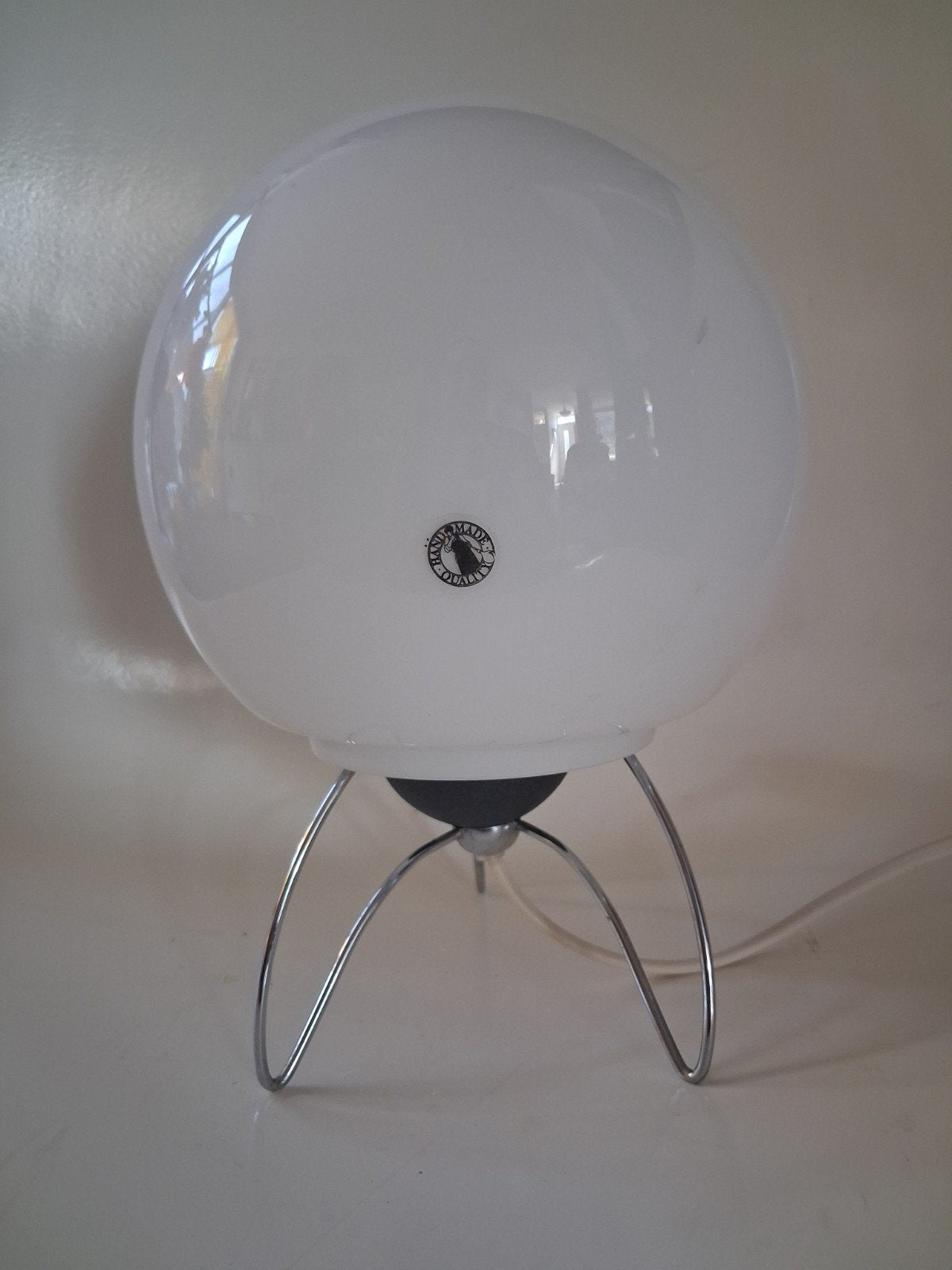 Handgeblazen Opaline Paddestoellamp – Italy Design Vintage, Wit, Ophalen of Verzenden, Glas, Design
