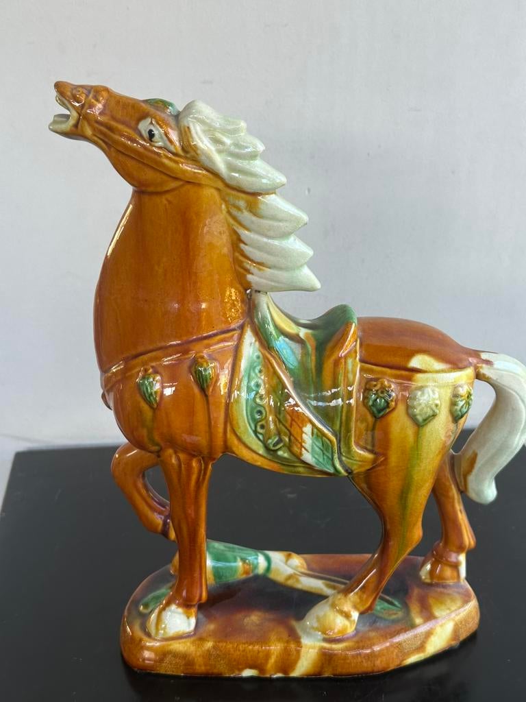 Vintage chinees Sancai aardewerk Tang Paard  24/30 cm, Ophalen of Verzenden, Gebruikt