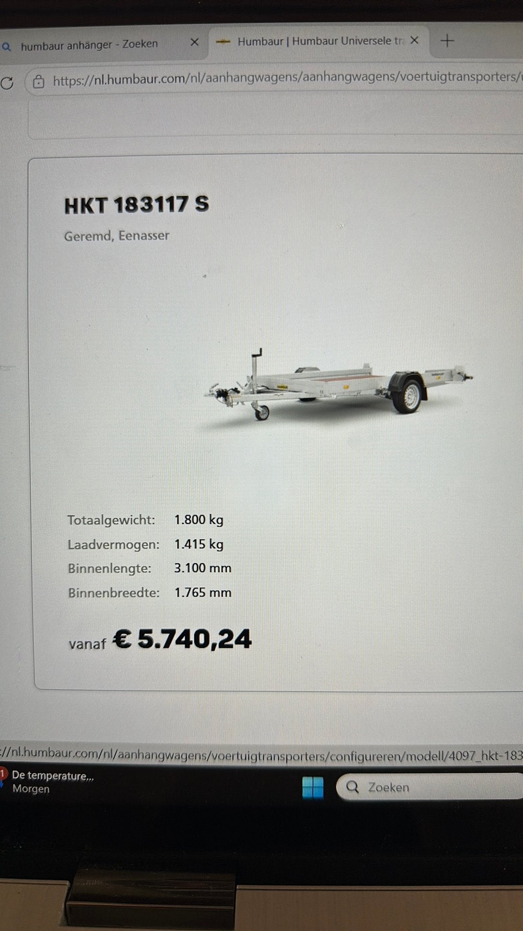Humbaur HKT 183117 S oprijwagen, Auto diversen, Aanhangers en Bagagewagens, Ophalen, Zo goed als nieuw