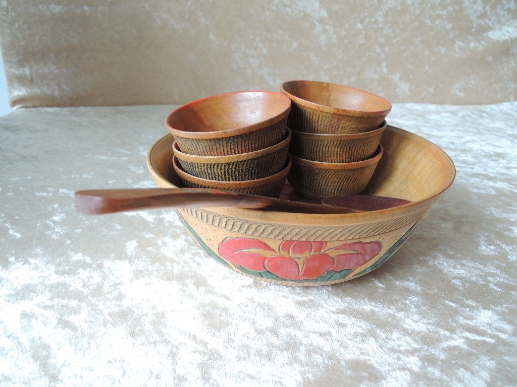 Vintage Houten Pinda set., Ophalen of Verzenden, Huis en Inrichting