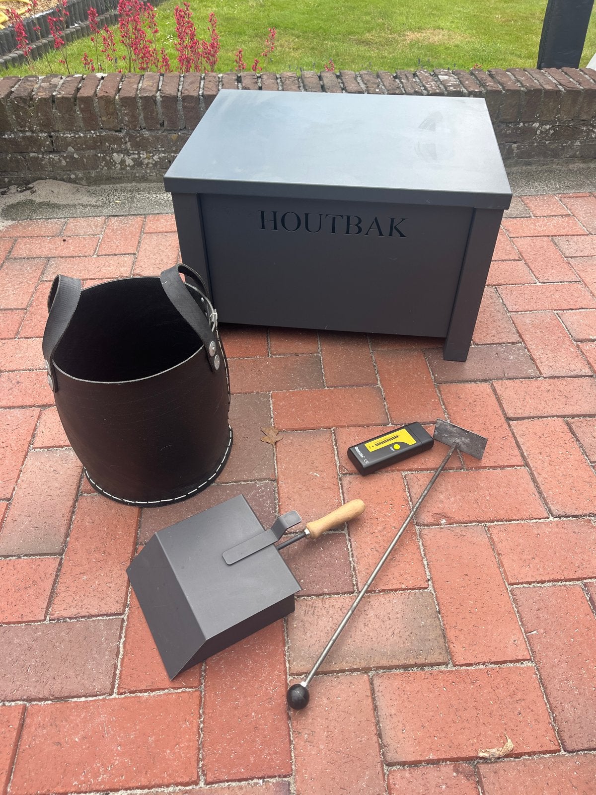 Houtbak van Janco de Jong met accessoires - LxBxH 63x50x40, Ophalen, Vrijstaande haard, Houthaard
