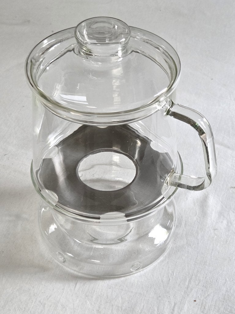 glazen theepot met glazen theelichthouder /rechaud, 1 liter, Overige merken, Ophalen of Verzenden, Glas, Zo goed als nieuw