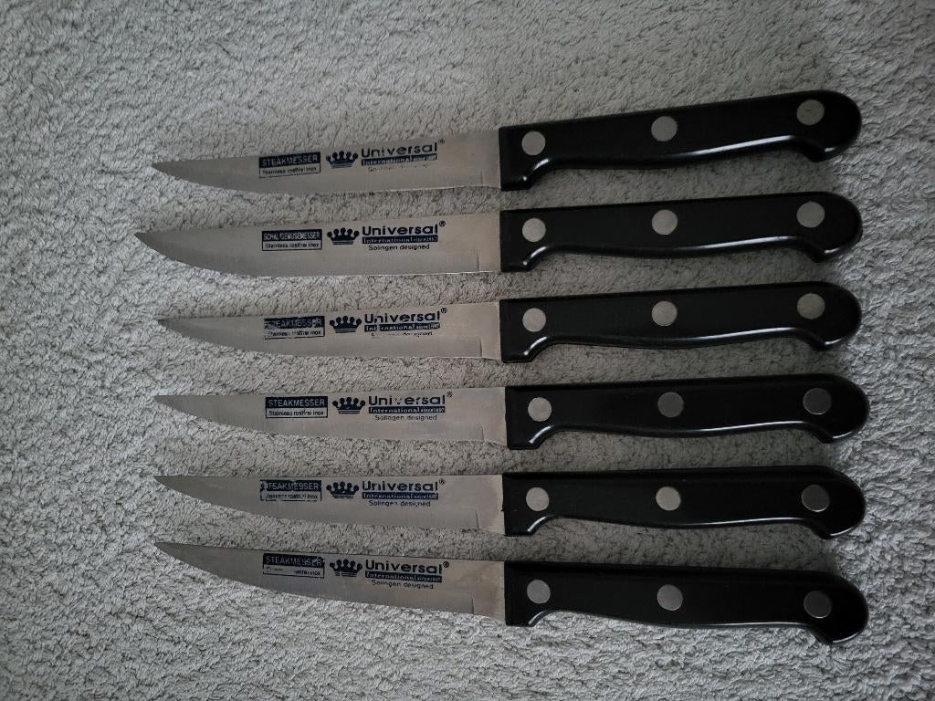 6 solingen vlees/steakmessen stainless steel, Verzenden, Rvs of Chroom