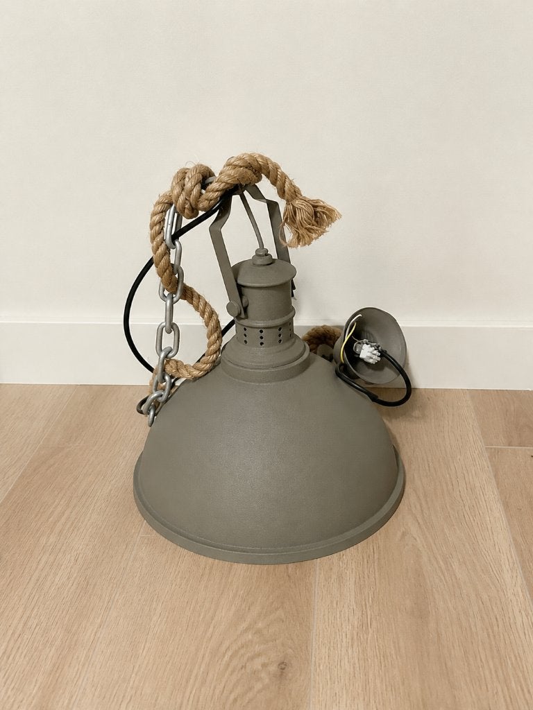 Industriële Hanglamp 43 cm | Grijs Metaal | Touw & Ketting, Ophalen, Gebruikt, Metaal, E27 (groot)