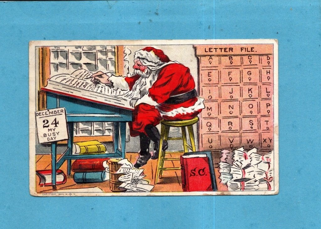 Leuke oude kerstkaart - S848 - Santa aan werktafel - ca 1910, Verzamelen, Verzenden, Voor 1920, Ongelopen, Feest(dag)