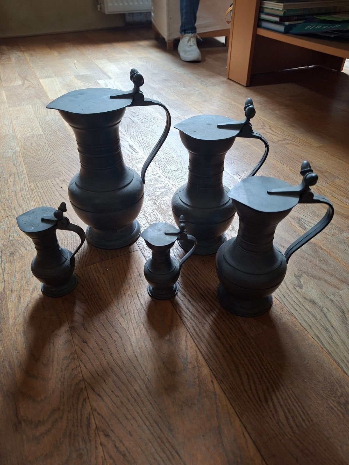 Set van 5 antieke tinnen kannen, Antiek en Kunst, Ophalen