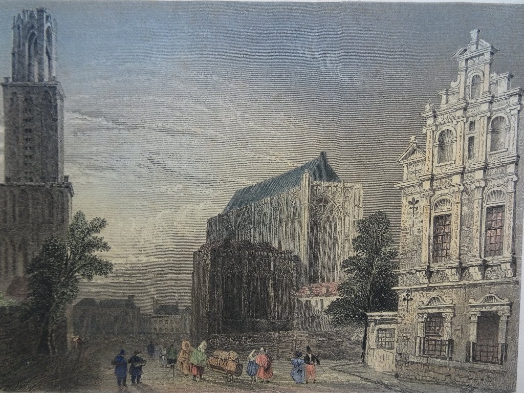 Staalgravure Domtoren, kathedraal Utrecht Payne, ca 1850, 1800 - 1899, Verzenden, Stadsgezicht, Gravure