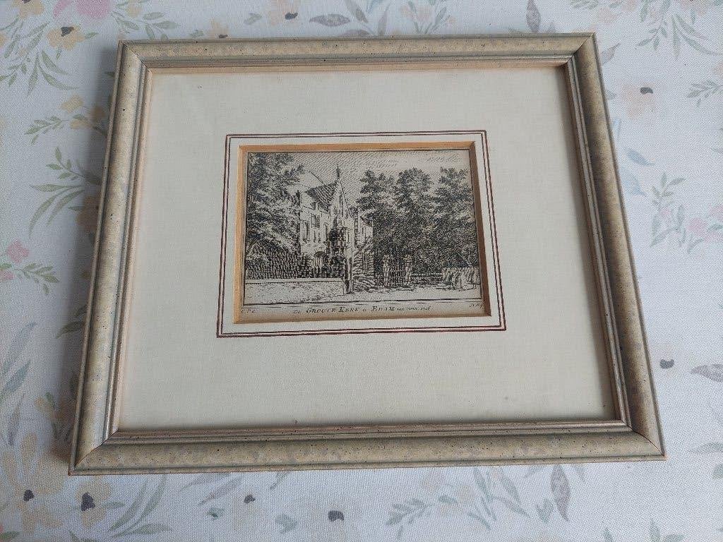 Ingelijste Kopergravure van "De Groote Kerk" in Edam, Antiek en Kunst, Kunst | Etsen en Gravures, Stadsgezicht, Ophalen of Verzenden