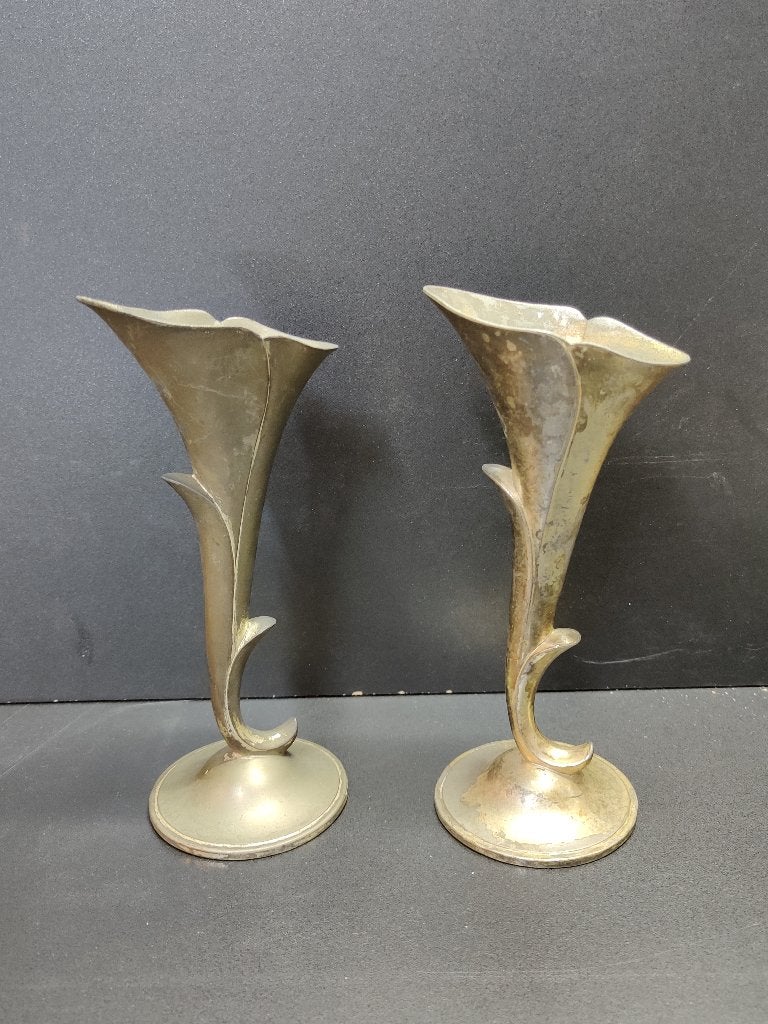 Set van twee verzilverde metalen vintage soliflor vaasjes, Ophalen of Verzenden