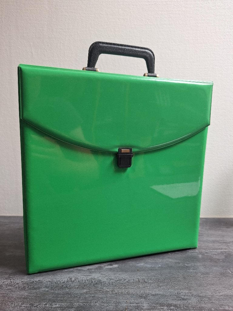 Vintage glanzende platenkoffer - Lp Koffer - Glanzend groen, Ophalen of Verzenden, Gebruikt, Overige instrumenten