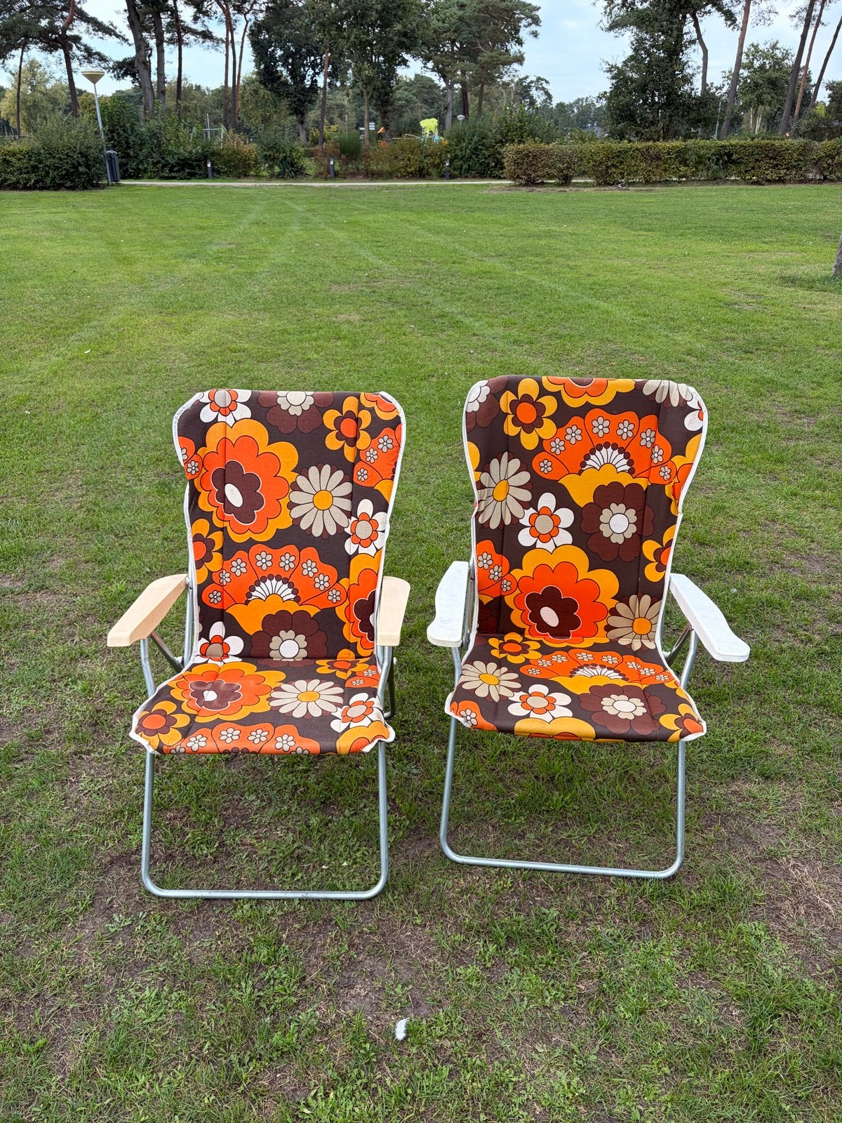 Set originele vintage campingstoelen jaren 70-flower power, Ophalen, Gebruikt, Campingstoel