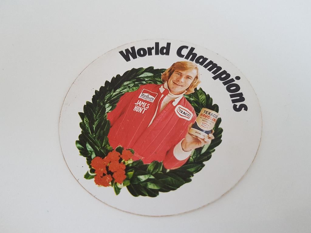 James Hunt - Vintage Texaco '70 Sticker - World Champions, Verzamelen, Automerken, Motoren en Formule 1, Ophalen of Verzenden