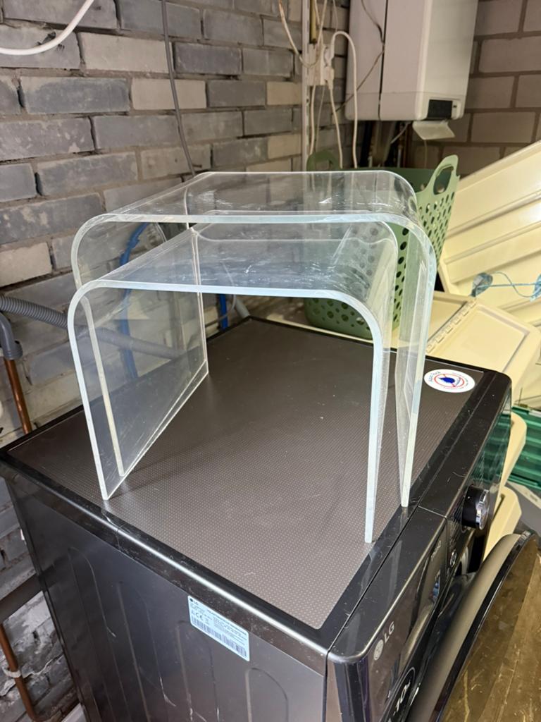 Vintage Plexiglas bijzettafels/nesttafels, Ophalen, Minder dan 45 cm, Gebruikt, Overige vormen