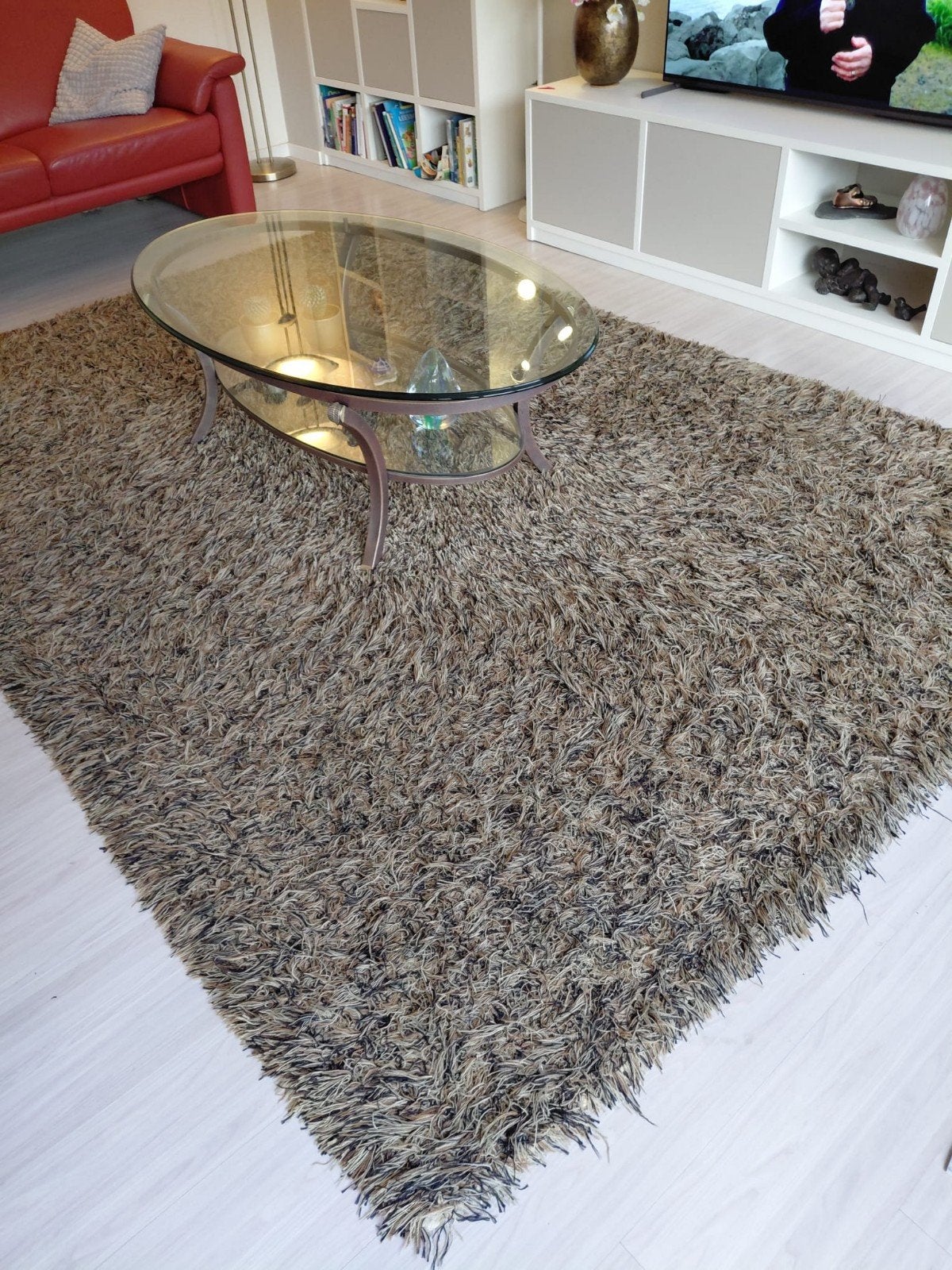 Wollen hoogpolig vloerkleed 2x3 meter, zwart, bruin en beige, Ophalen, Gebruikt, 200 cm of meer, Zwart