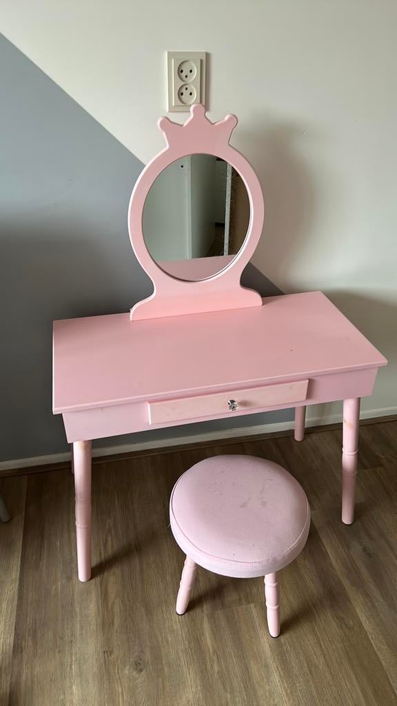 Kaptafel met spiegel en krukje - opknapper, Minder dan 50 cm, Gebruikt, Ophalen of Verzenden, Minder dan 100 cm