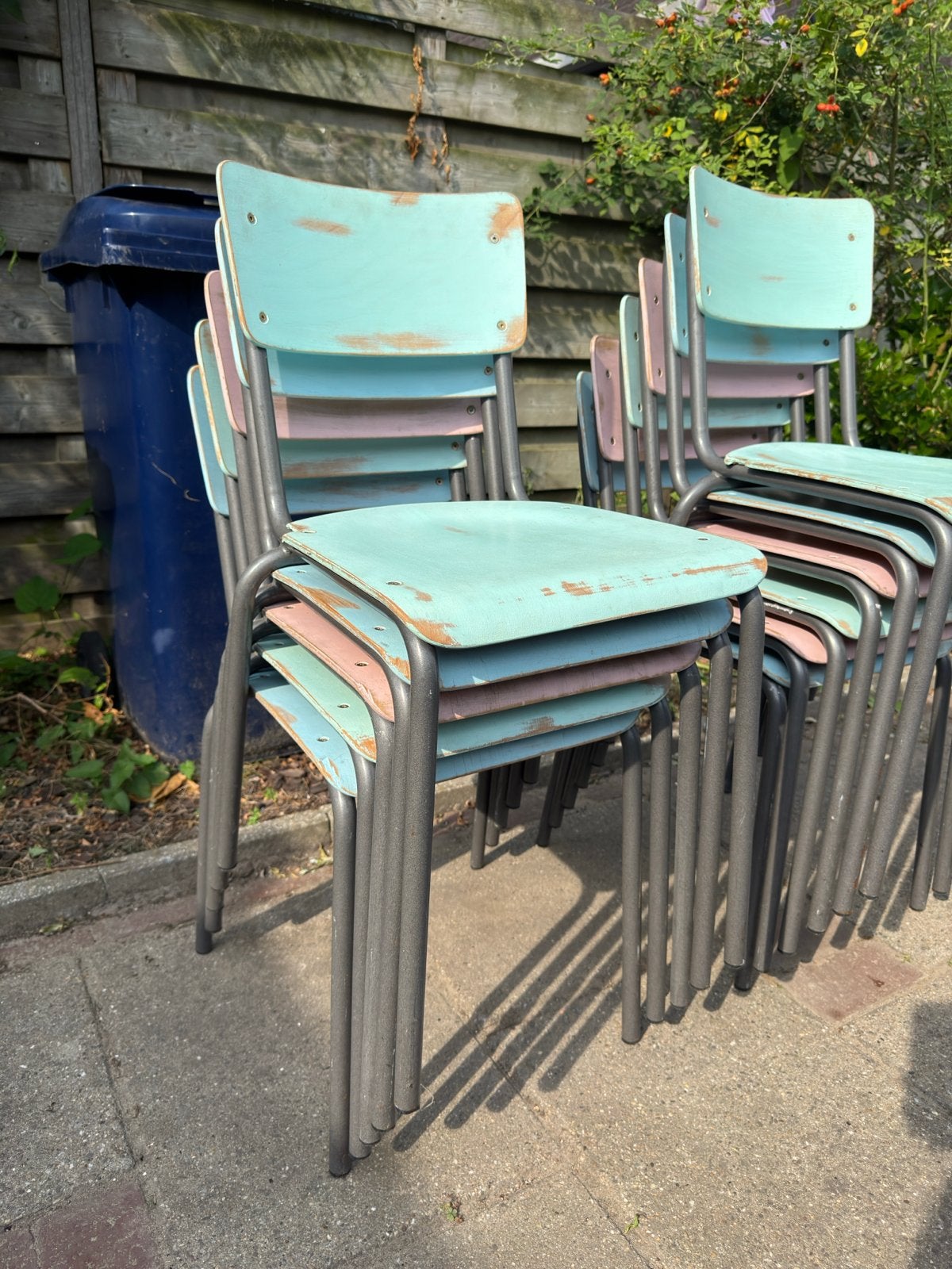 11 schoolstoelen met vintage uitstraling, Huis en Inrichting, Stoelen, Ophalen, Gebruikt, Overige kleuren, Vintage