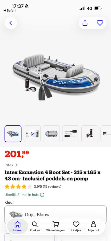 Intex Excursion 4 Opblaasboot Set, Watersport en Boten, Kano's, Zo goed als nieuw, Overige typen, Met peddels, Ophalen