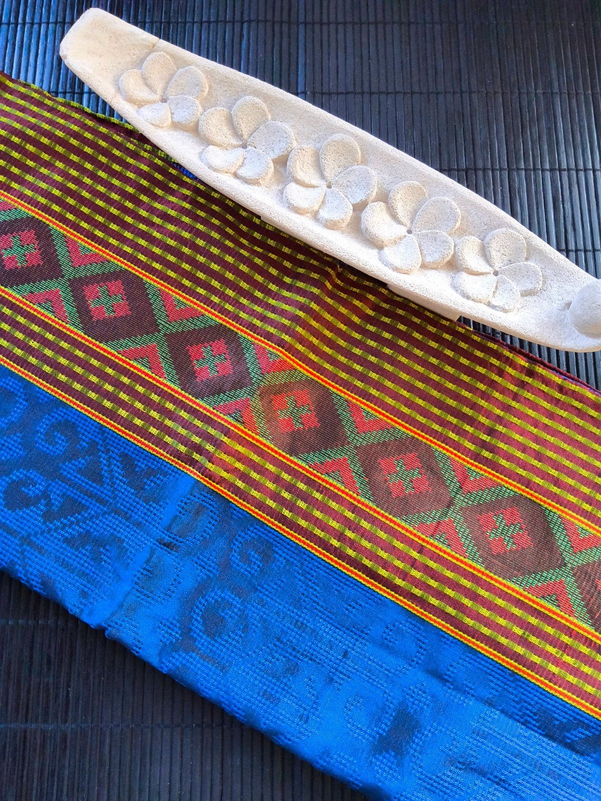 Handgeweven Ikat uit Indonesië #0075, 30 tot 120 cm, Satijn of Zijde, Verzenden, Blauw