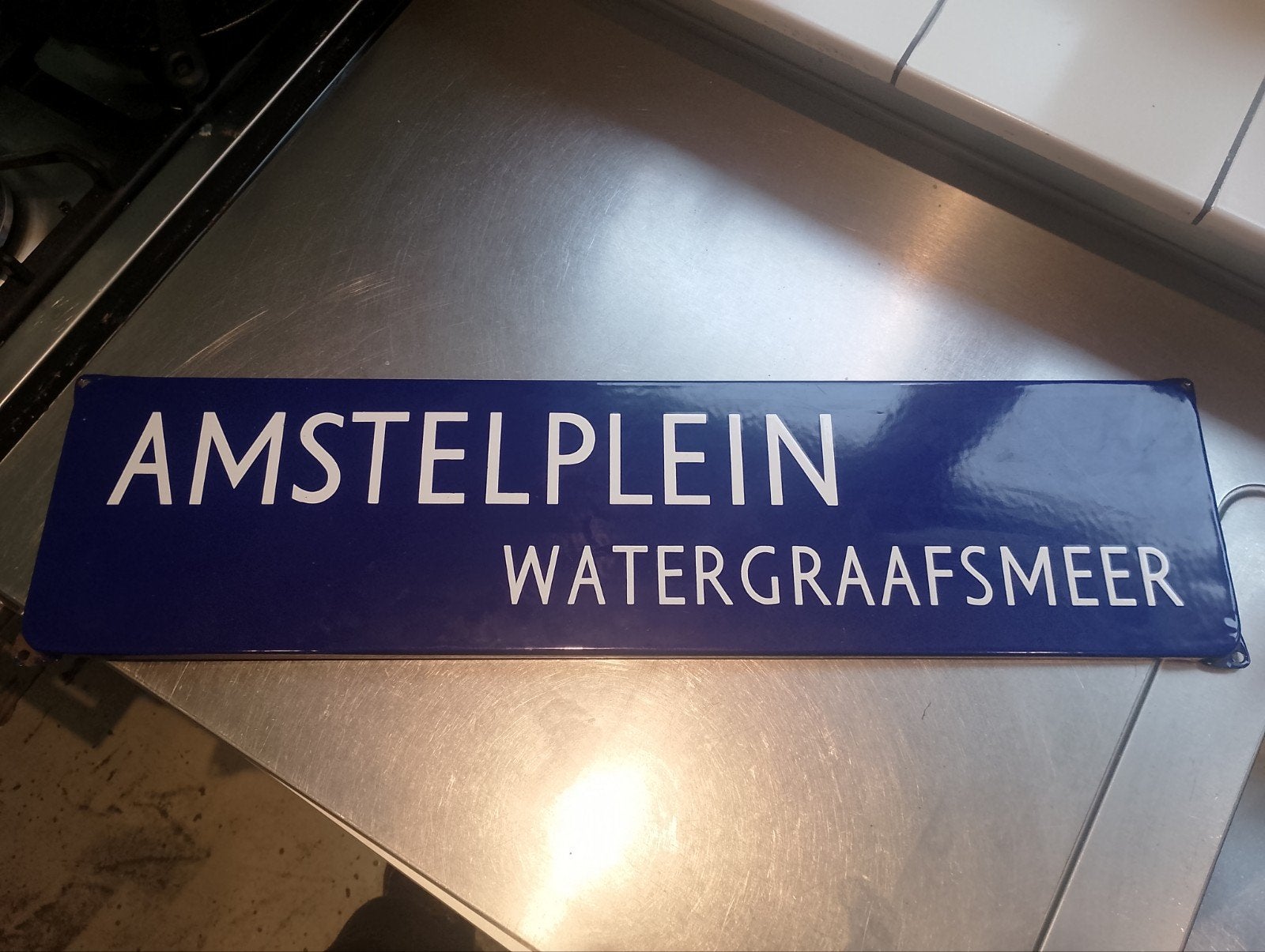 Emaille bord Amstelplein Amsterdam, Ophalen of Verzenden