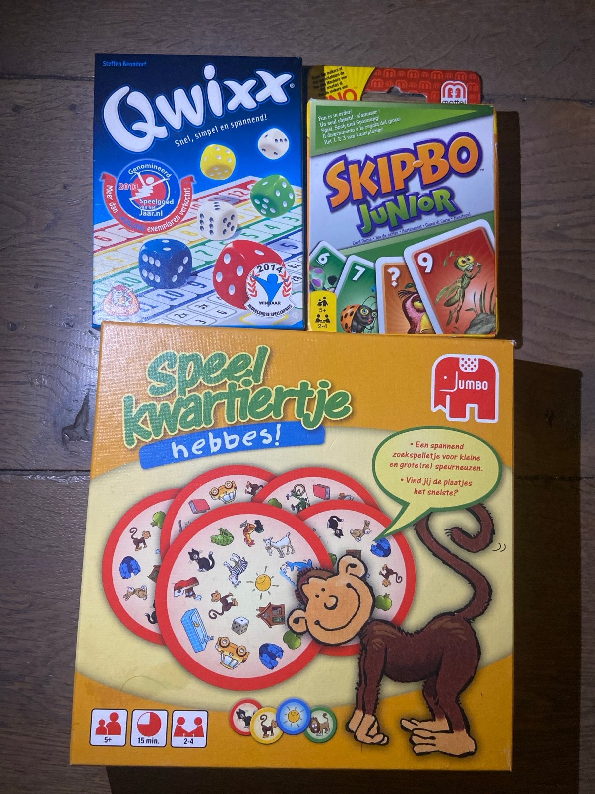 Qwixx, Skip-Bo Junior & Speelkwartiertje - Bordspellen, Een of twee spelers, Ophalen of Verzenden, Nieuw