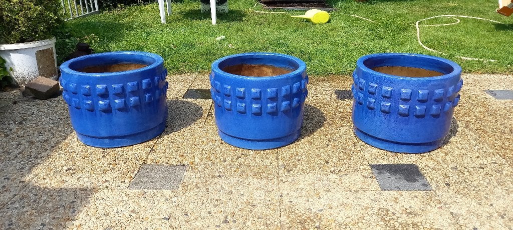Te koop: 3 grote bloempotten, Tuin en Terras, Ophalen, Gebruikt, 40 cm of meer, Rond