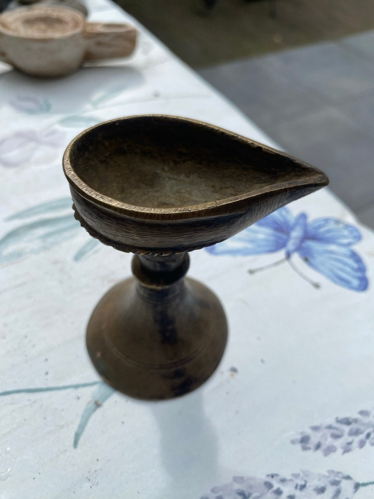 Antieke bronzen olielamp - Indiase diya, Ophalen of Verzenden