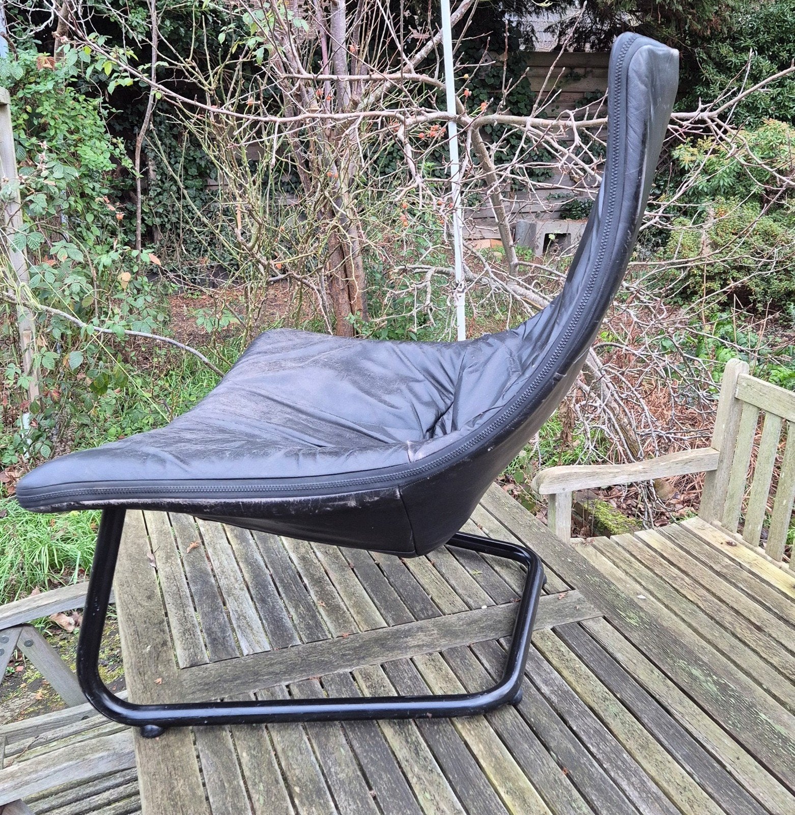Design luie stoel fauteuil leer, Ophalen, Zo goed als nieuw, 75 tot 100 cm, Leer