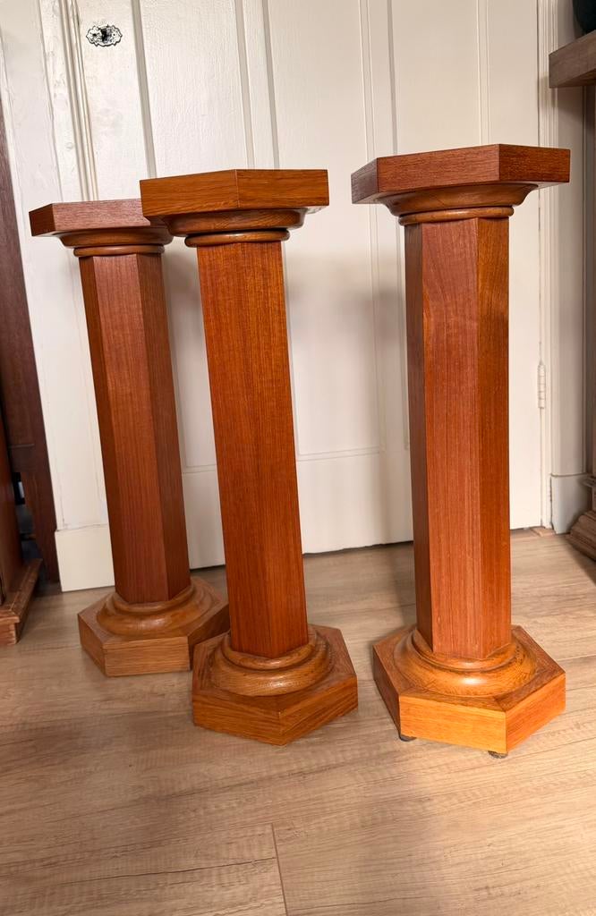 3 eikenhouten plantenzuilen, Huis en Inrichting, Ophalen of Verzenden, Zo goed als nieuw