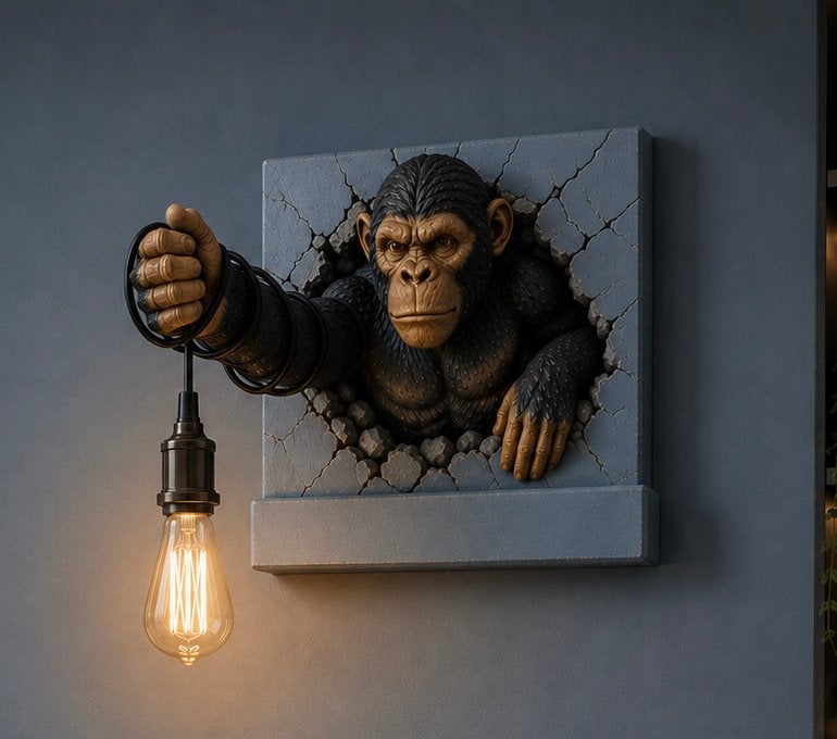 XXL aap Gorilla wandlamp uniek, meerdere afwerkingen, Kunststof, LeukHoor.nl, Nieuw, Artwork@LeukHoor.nl