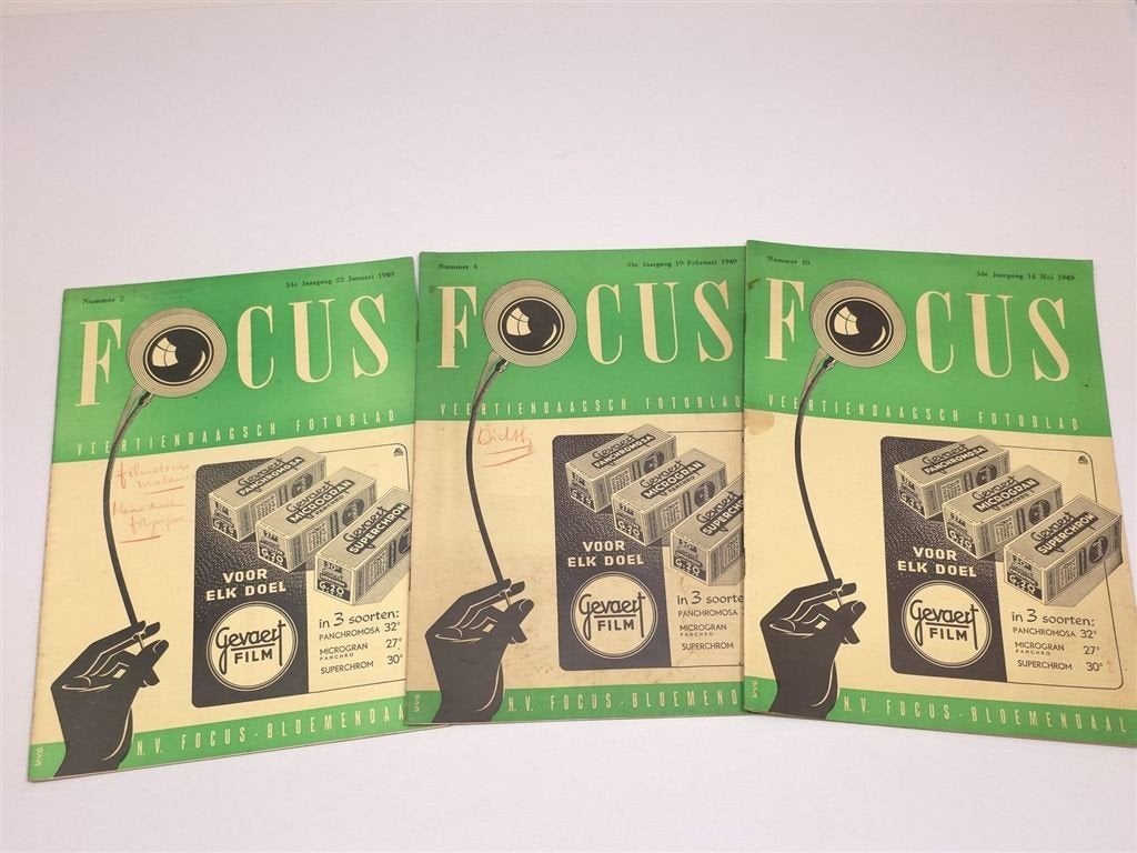 Focus — 3 Fototijdschriften 1949, 34e Jaargang, Ophalen of Verzenden, Gelezen