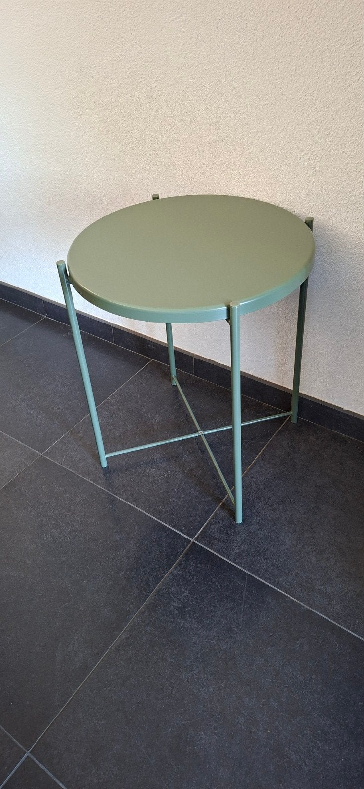 Ikea GLADOM stijlvolle ronde bijzettafel  - Saliegroen metaa, Minder dan 55 cm, Metaal of Aluminium, Rond, Zo goed als nieuw