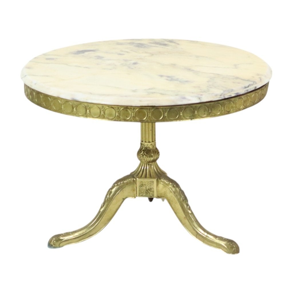 Mid Century Ronde Marmeren Salontafel Bijzettafel Messing, Antiek en Kunst, Ophalen