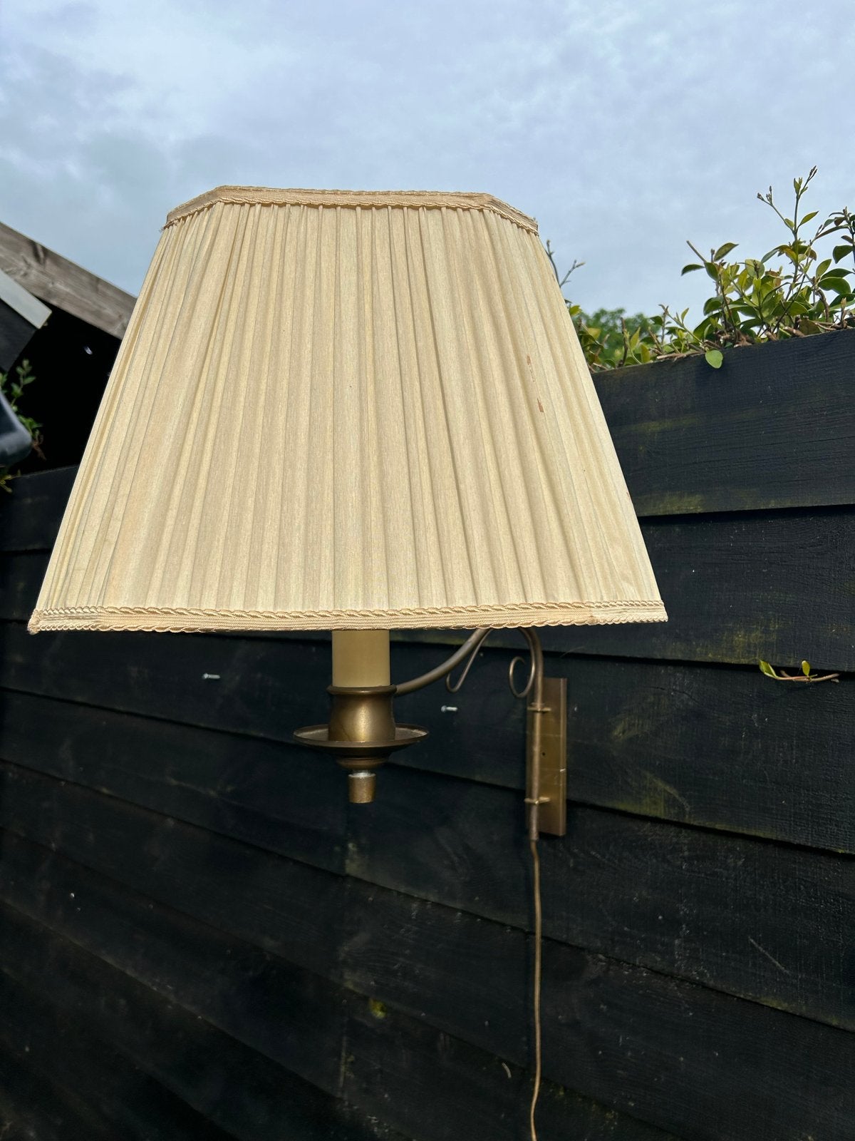 Vintage Messing Wandlamp met Stoffen Kap, Antiek en Kunst, Ophalen of Verzenden