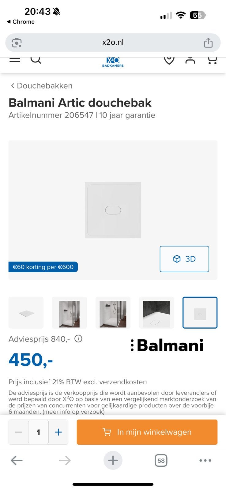 Balmani Artic douchebak 90x90 cm NIEUW IN DOOS, Doe-het-zelf en Verbouw, Sanitair, Nieuw, Douche, Steen, Ophalen