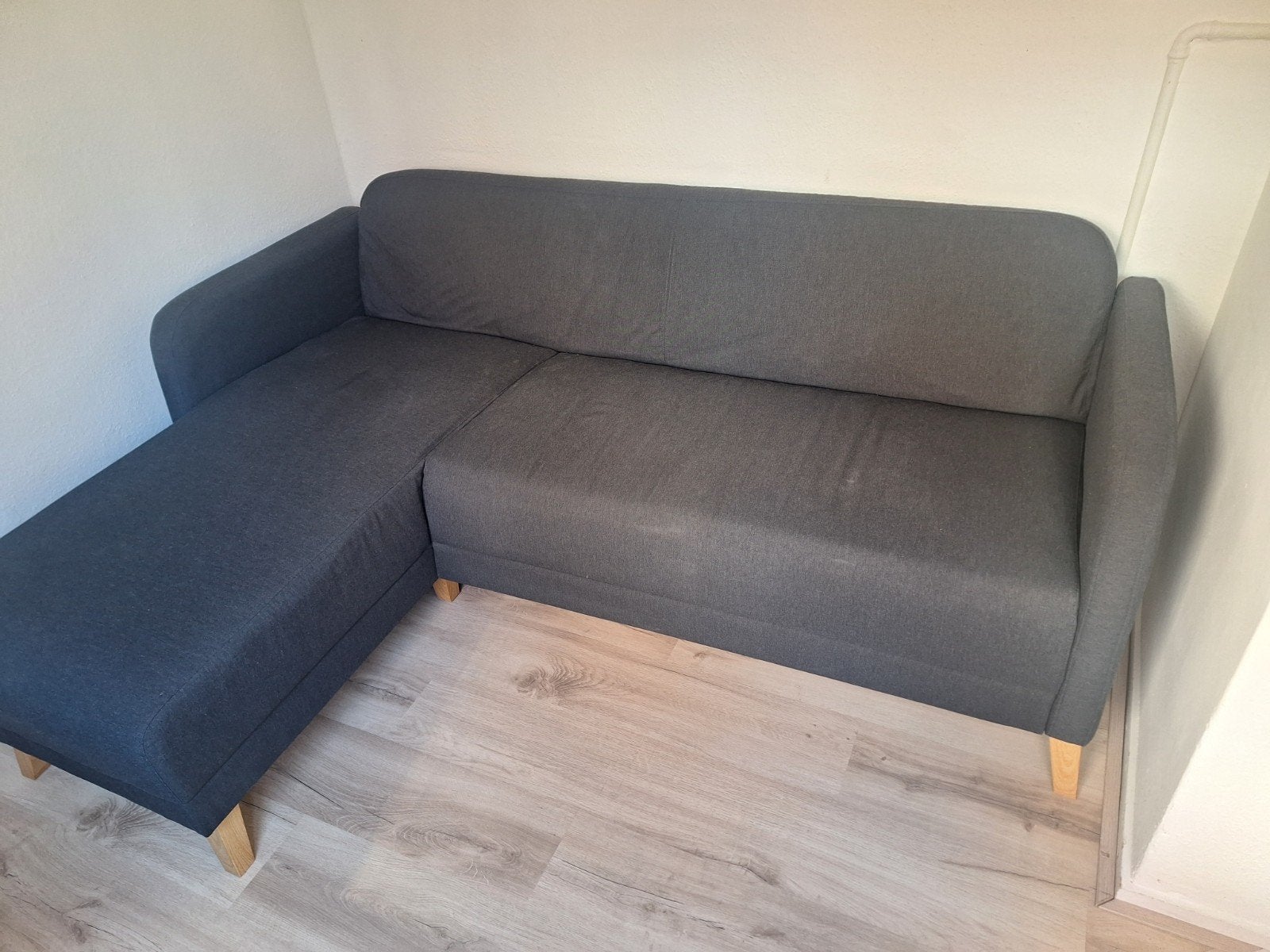 IKEA LINANÄS 3-zitsbank met chaise longue, donkergrijs, Ophalen, Gebruikt, Driepersoons, Stof