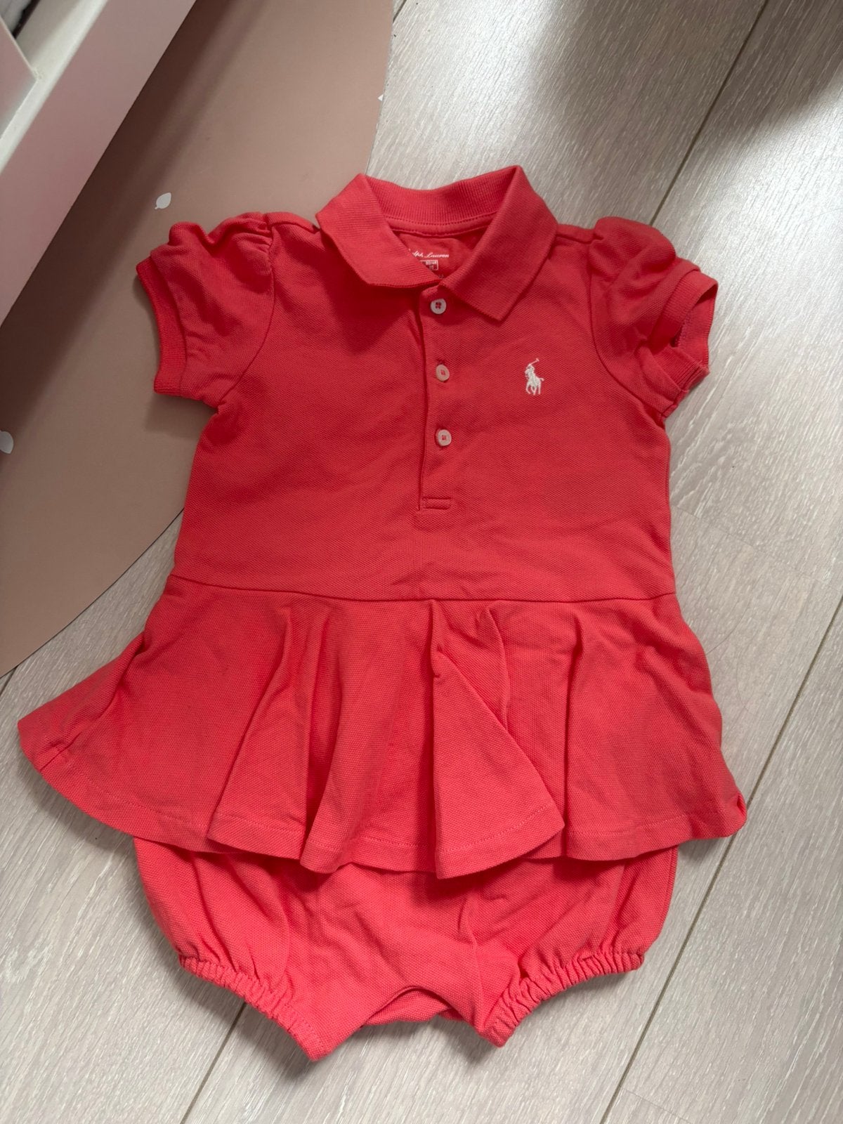 Polo Ralph Lauren polo romper meisje maat 80 roze, Verzenden, Zo goed als nieuw, Meisje, Shirtje of Longsleeve