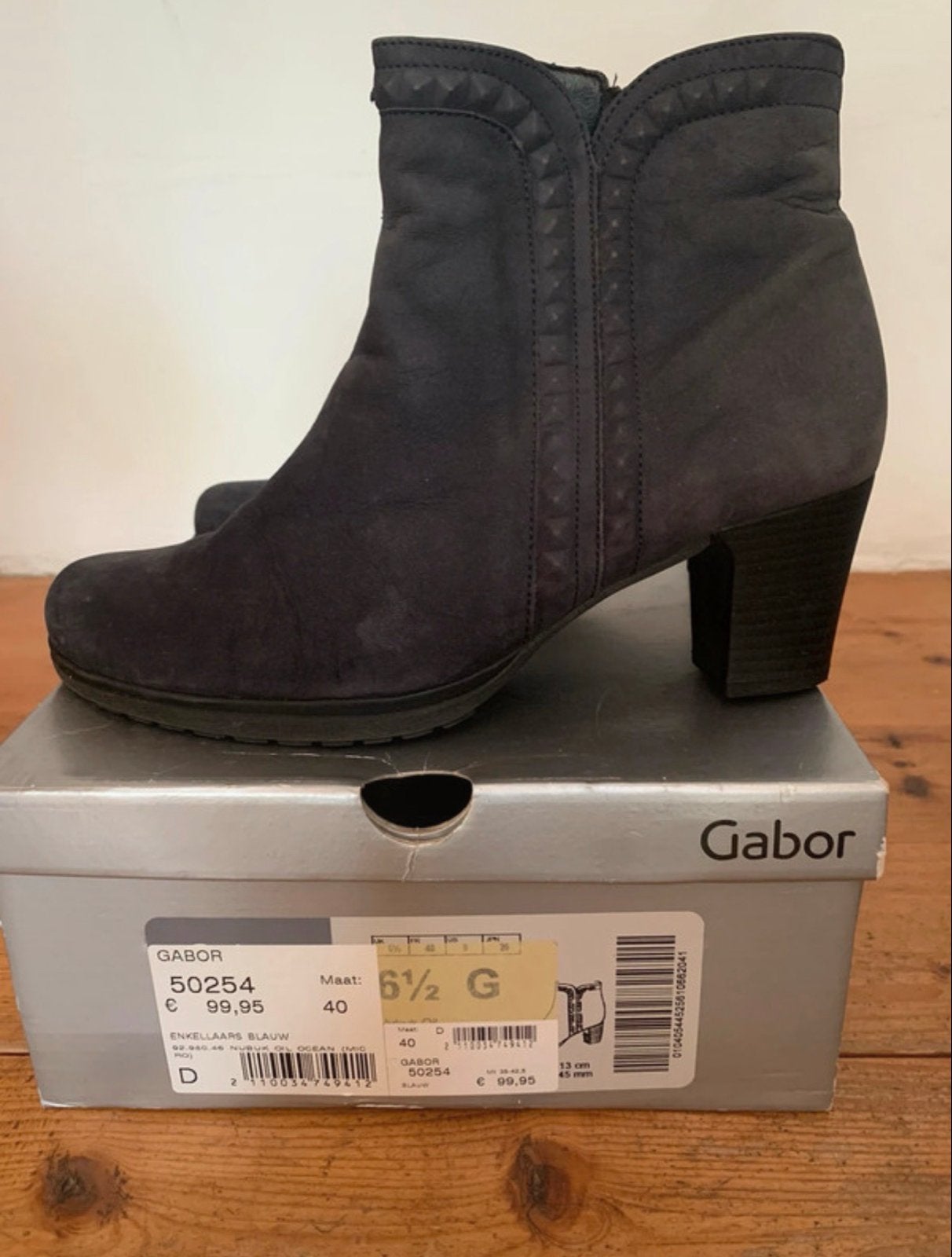 Gabor enkellaarsjes - Maat 40 - Blauw nubuck leer, Ophalen of Verzenden, Zo goed als nieuw, Blauw, Lage of Enkellaarzen
