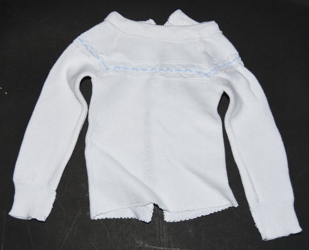Lief baby overslag truitje met blauwe sierrand vestje, Antiek en Kunst, Verzenden, Kinderen