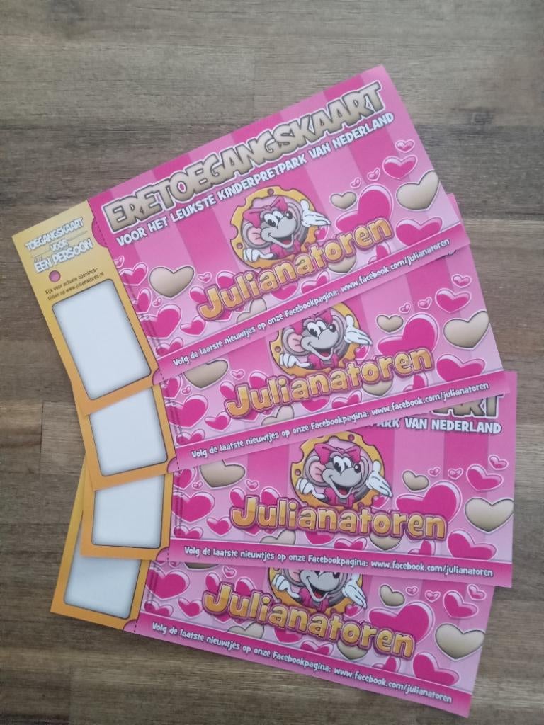 Tickets Julianatoren, Tickets en Kaartjes, Recreatie | Pretparken en Attractieparken, Drie personen of meer, Ticket of Toegangskaart