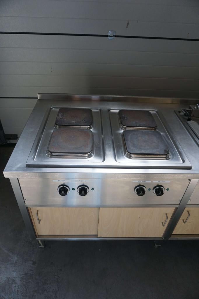 RVS horeca baklijn keuken dubbele friteuse en kookplaten, Zakelijke goederen, Horeca | Keukenapparatuur, Fornuis, Frituur en Grillen