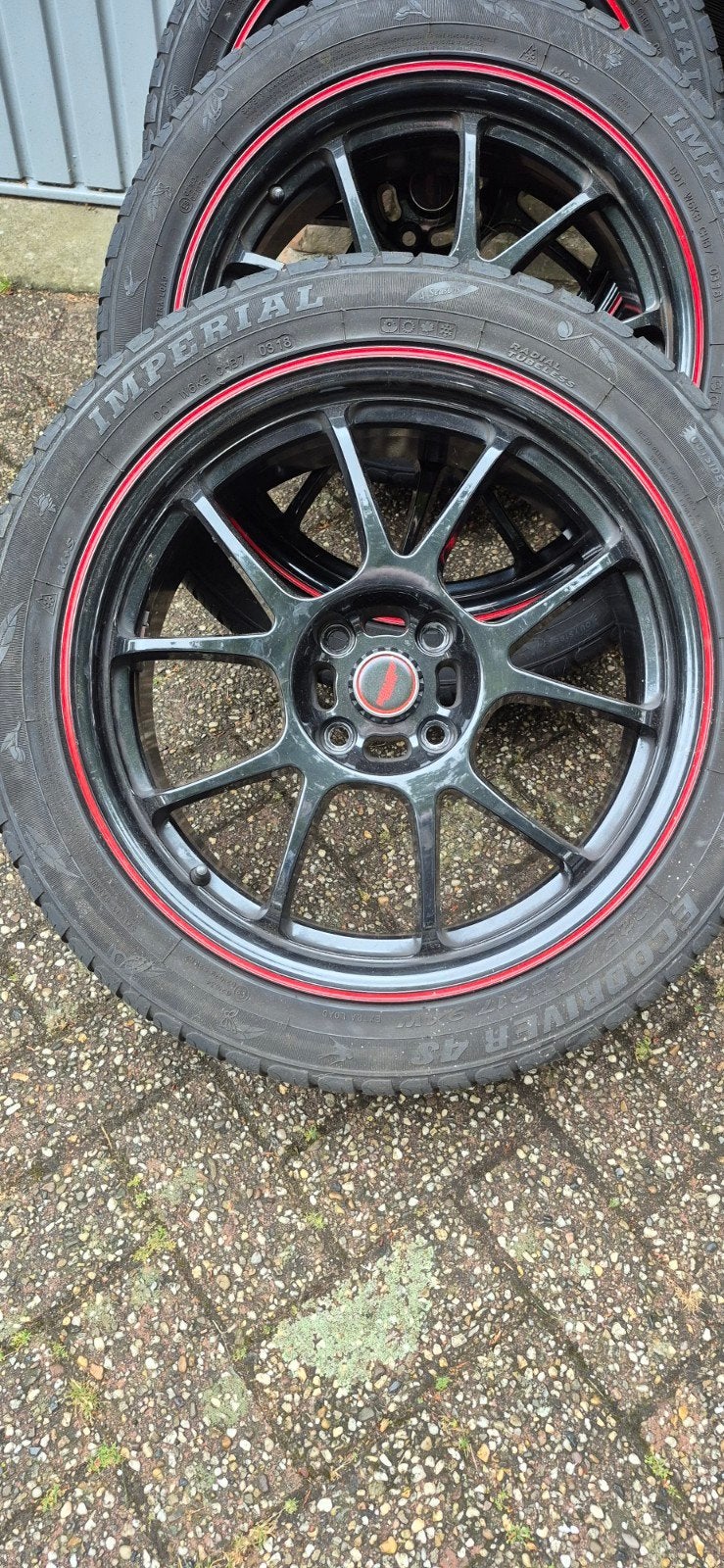 Set van 4 zwarte velgen met rode rand, Auto-onderdelen, Banden en Velgen, Ophalen, 17 inch, All Season, 225 mm