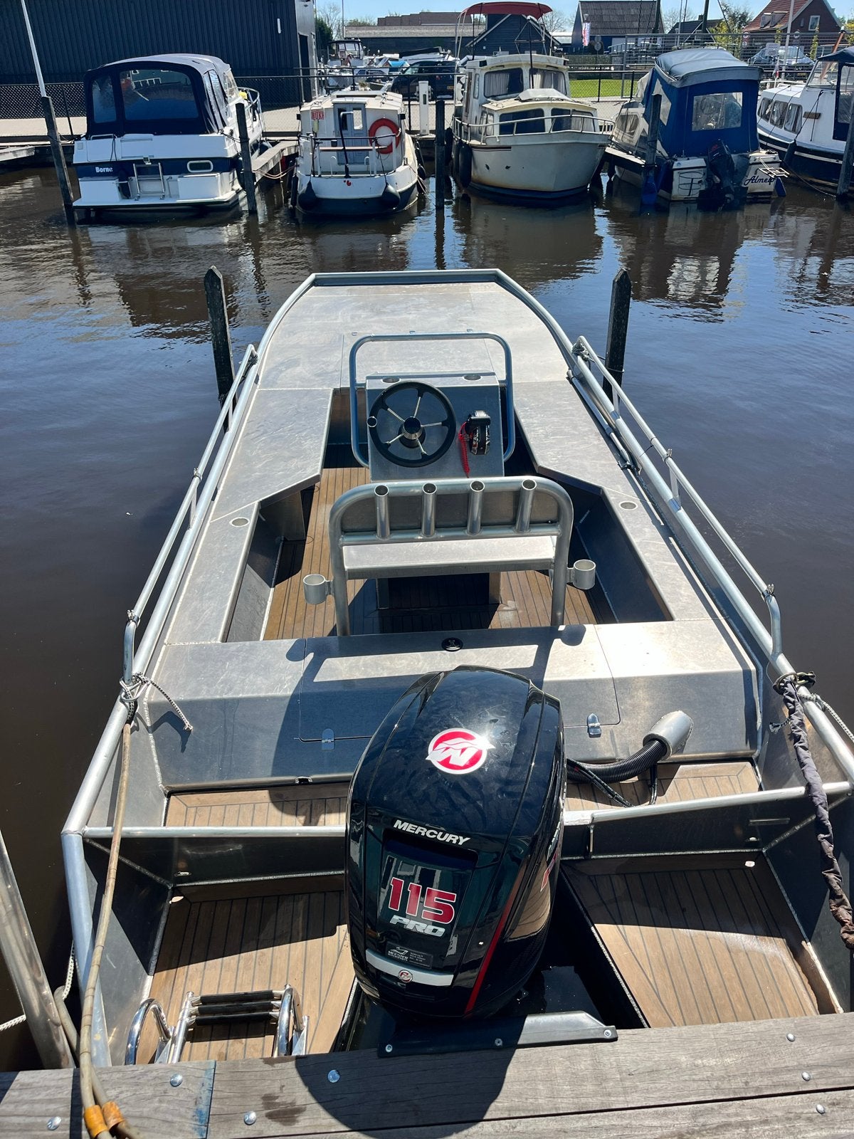 Aluminium /sloep met Mercury xspro 115, Watersport en Boten, Buiten- en Binnenboordmotoren, Ophalen, Zo goed als nieuw, 30 pk of meer