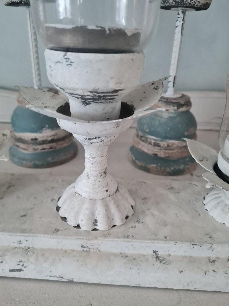 Metalen kandelaar met glazen kelken, Heikant 21 Kaatsheuvel, Wit, Belle Vieille Brocante, Nieuw