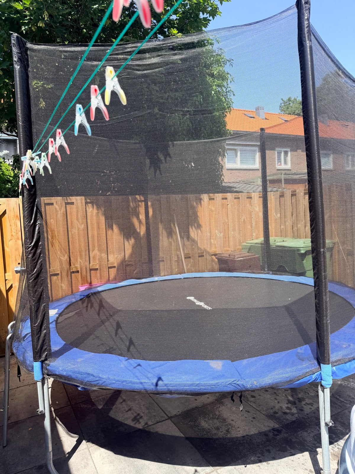 Trampoline 312 cm met veiligheidsnet en ladder + tent, Ophalen, Zo goed als nieuw