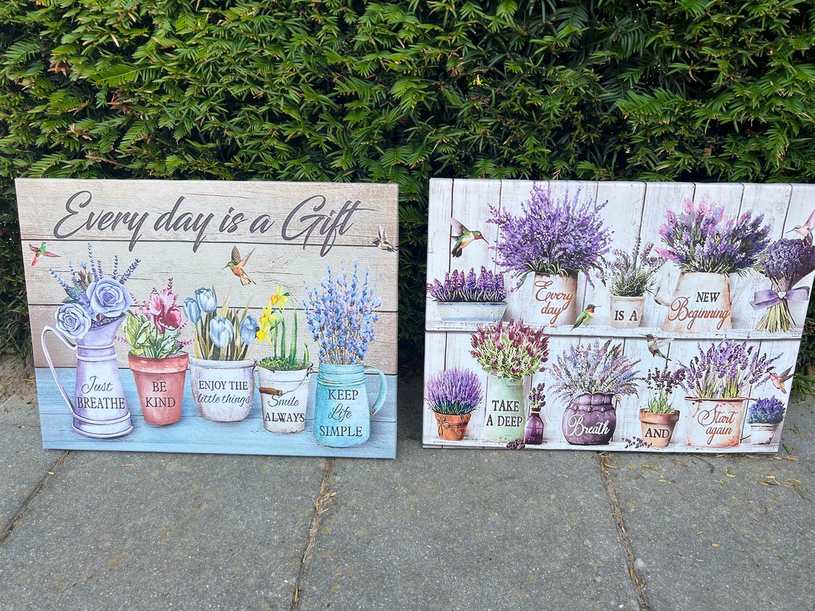 2x Canvas schilderij met bloemen en inspirerende tekst, Ophalen, Meerkleurig, Textiel, Landelijk