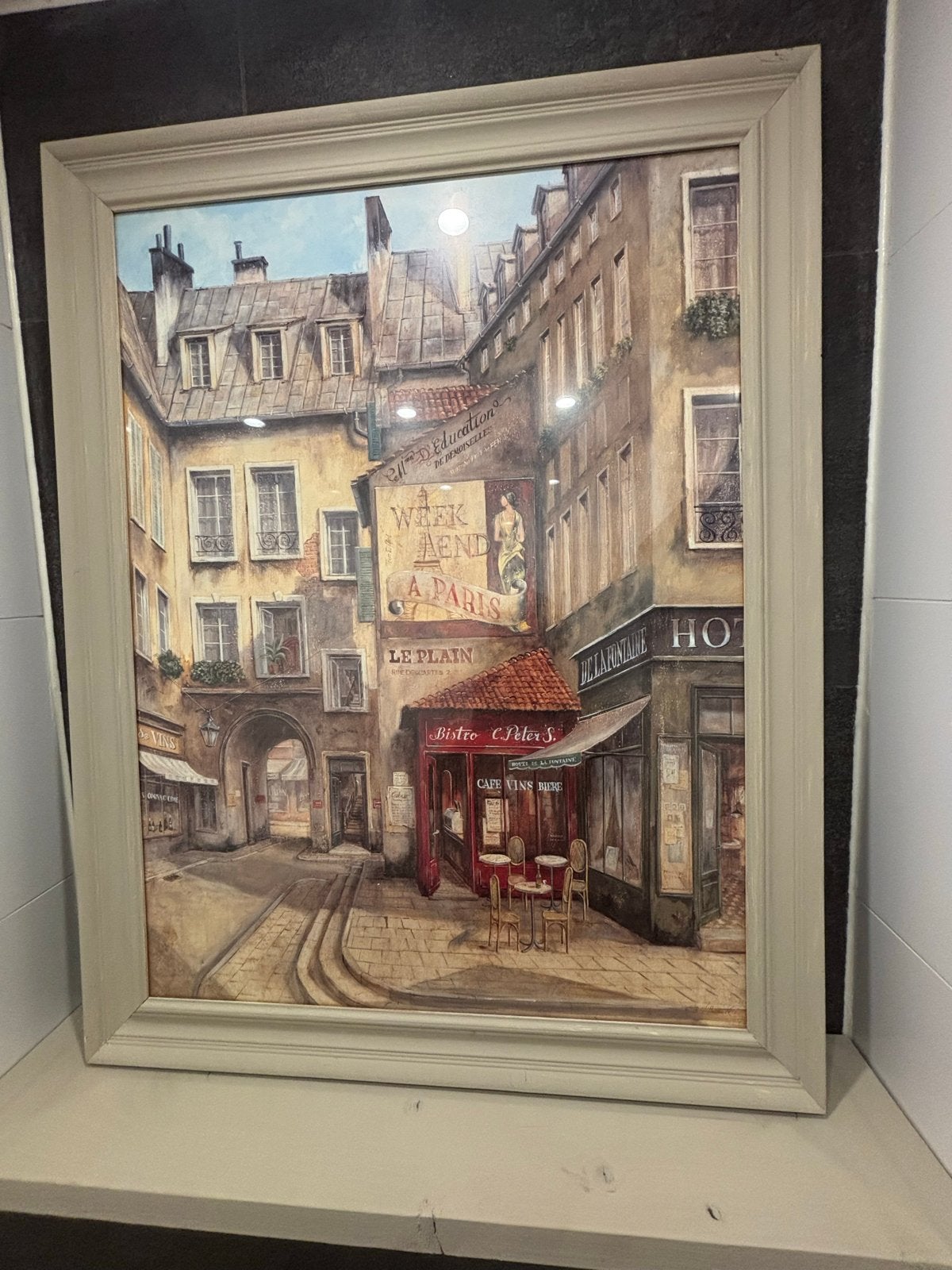 Grote prent Parijs met houten lijst - 70x90 cm, Ophalen of Verzenden, Print, Prent, Ingelijst